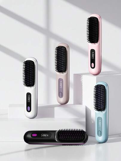 مكواة شعر لاسلكية محمولة للنساء، فرشاة مكواة شعر بشحن USB تعمل بالأيونات السالبة للتحكم بالتجعد وإضفاء اللمعان، تصميم مقاوم للحروق مع 3 إعدادات درجة حرارة، تسخين سريع في 30 ثانية، بطارية 2000 مللي أمبير لمدة استخدام 30 دقيقة، تصفيف بجودة صالون للشعر القصير والمجعد والطويل في المنزل والجامعة والسفر، هدية عيد الميلاد الأفضل للنساء