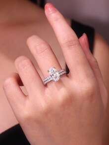 925 Sterling Silver Moissanite Ring For Women, Hypoallergenic High-End Engagement/Wedding Ring, Valentine's Day/Birthday Gift, Oxidation-Resistant Gift Box Packaging - Silver - View 15