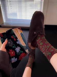 3 Pairs Women's Multicolor Socks Set, Fashion Prints, 3D Textures, Ribbed Knit Fabric, Breathable, Crew Socks For Casual, Date, Party, School, Holiday Gifts - Multicolor - View 3