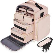 Large Travel Cosmetic Bag, Women's Storage Bag With 4 Removable Dividers And A Jewelry Storage Roll, Pink Multifunctional Portable Cosmetic Bag, Cosmetic Bag For Travel And Business Trips. - 粉色 - 查看 4