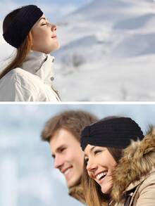 1pc Women's Knitted Knot Headband, Plush Autumn/Winter Ear Cover, Chic Hair Accessory For Daily Outfits - 黑色 - 查看 2