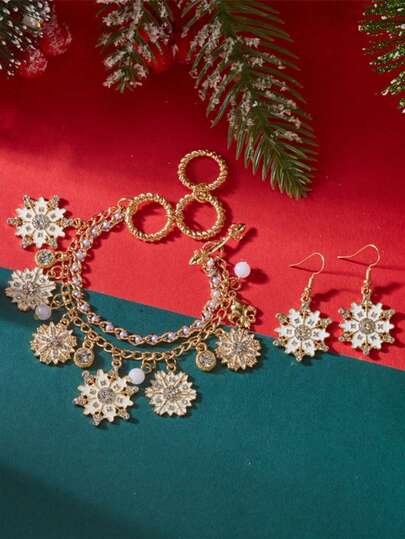 Exquisites Schneeflocken-Armband- und Ohrringset, perfekt als Accessoire für die Silvesterparty, ein winterliches Schneeflocken-Armband, das ein wunderbares Geschenk für Freunde ist.Es eignet sich als Weihnachtsgeschenk
