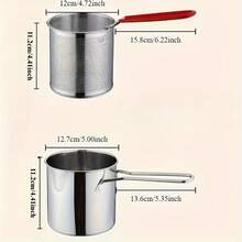 Stainless Steel Deep Fryer With Filter, Portable Frying Pan, Mini Frying Pan, Food Basket With Handle, Small Pot For Frying Fish, Shrimp, Chicken, And French Fries - Silver - View 3