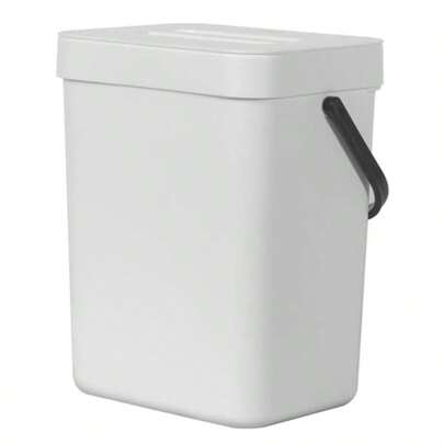 EKO Puro - cubeta de basura para colgar en la pared con tapa, 1.32 galones / 5 l, pequeño cubeta de basura de cocina para encimera, mini cubeta de basura de comida (gris)(Blanco)
