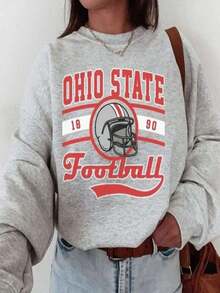 1 PcsVintage Ohio State Football Crewneck Sweatshirt, Ohio State Buckeyes Shirt Tee180g 100% Cotton - Xám 4 - Xem 6