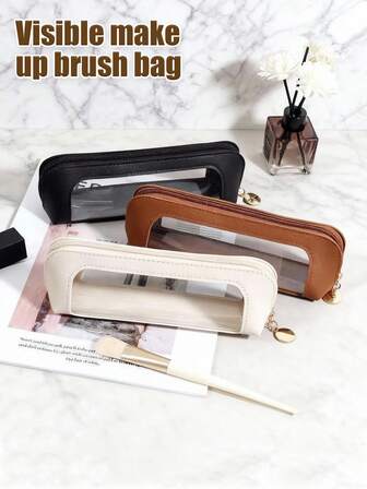 1pc Transparent Makeup Brush Bag, Portable Cosmetic Storage Pouch, Suitable For Daily Travel, Travel Storage Bag, Zipper Storage Bag, Organizer Bag, Multi-Functional Stationery Storage, Zipper Storage Bag, Storage Bag, Portable Cosmetic Storage Bag, Multi-Functional Daily Accessories For Women, Makeup Bag, Travel Essential Gift, Stocking Stuffer