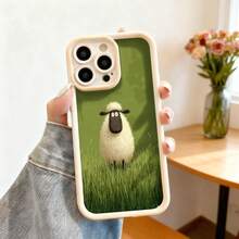 Cubierta de teléfono con diseño de oveja animada color verde oscuro para uso diario y viajes - Blanco - Ver 2