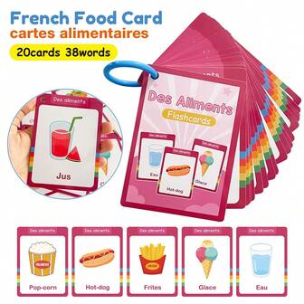 Lachilly 20 Karten mit 38 französischen Lebensmittelbegriffen, Montessori Lernkarten für Kinder, Vorschule, Kindergarten Lernhilfen