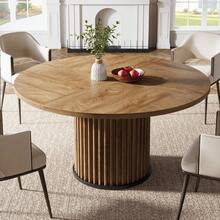 LITTLE TREE 47.24-Inch Brown Round Dining Table For 4-6 People, Modern Fluted MDF + Metal Base Kitchen Table, Sturdy Circle Dining Room Furniture, Brown - 棕色 - 查看 1