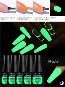 FOUR LILY 5件套夜光美甲凝胶套装，持久发光效果，适合万圣节、音乐节、派对 - 易于涂抹，美甲艺术，凝胶指甲油，节日美甲