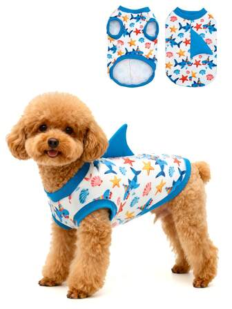 1 pieza Diseño de aleta de tiburón 3D, ¡súper lindo! Chaleco con estampado de tiburón para mascotas, tela suave, adecuado para perros pequeños y medianos, previene el desprendimiento de pelo.