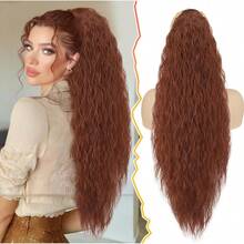 BARSDAR 76cm Lange Wellige Pferdeschwanz Haarteil mit Kordelzug, Kamm Clip Ponytail Extension Schwarz für Frauen Synthetisches Natürliches Pferdeschwanz Haarverlängerung Haarteile für Täglich Tragen - Mittel Auburn - Übersicht 8