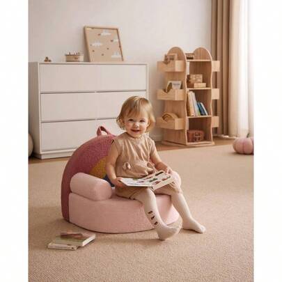 Chair Comfy, Foam Chair With Soft Teddy Plush, Reading Chair With Cute Arclet Designs - Blush Pink