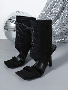 Women's Elegant Strap High Heel Boots, Suitable For Commuting - Black - View 9