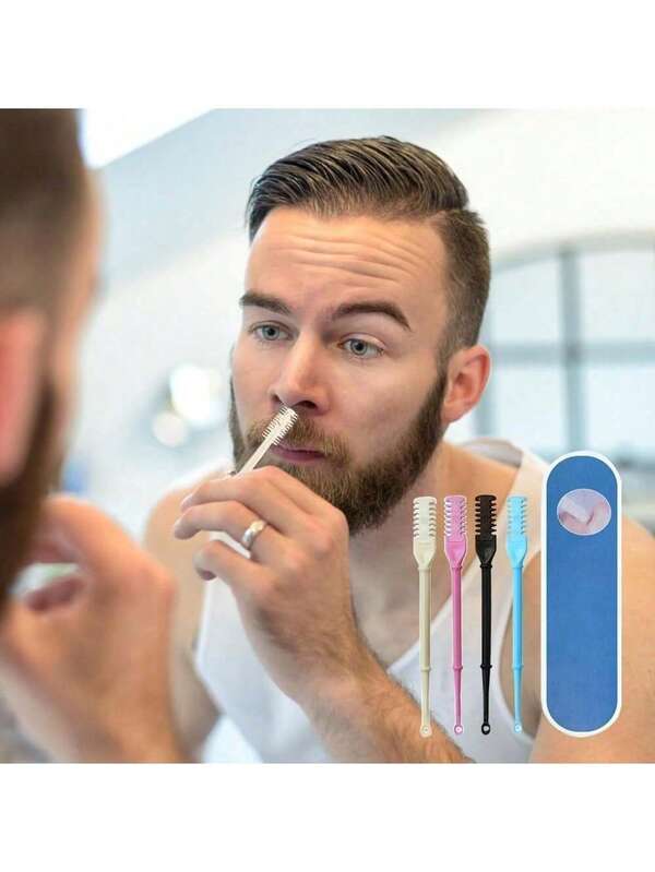 5pcs/12pcs 360° Rotating Dual-Head Nose Hair Trimmer & Cleaner - 360° Rotating Head With Soft Bristles & Stainless Steel Design, Ergonomic Handle & Clear Viewing Window For Flexible Trimming, Wet/Dry Use, Suitable For Sensitive Skin (Light Beige Color)