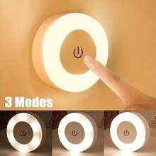 1pc LED Touch Sensor Night Light, 3 Modes USB Rechargeable Magnetic Base Wall Lights, Round Portable Dimming Night Lamp For Room Decor, Indoor Use, No Electronic Components, ≤36V Operating Voltage, Lithium Polymer Battery, USB Charging, No Motherboard, No Battery Required, USB Lamps