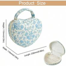 HHQQWZ - Bolsa de cosméticos de algodón floral en forma de corazón para mujer bolsa de maquillaje acolchada con cierre de viaje con asa organizador de artículos de cambiador de flores bolsa de tela - 02Azul Floral - Ver 4