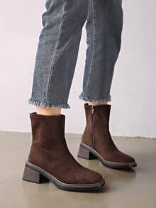 Botas de tobillo Chelsea planas de estilo retro para mujer, de temporada otoño/invierno, de tacón bajo, versátiles, con cremallera en la parte trasera, para primavera/otoño - Café integral - Ver 6