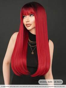 7JHH WIGS 28 Inch Long Straight Wigs For Women, Gorgeous Ombre Red Wig With Bangs, Dark Roots Natural Looking Fluffy Very Soft Synthetic Heat Resistant Fiber Full Machine Hair Wig For Girls Daily, Music Festival Party, Cosplay Anime Decoration Use - Màu đỏ ombre - Xem 4