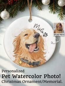 زينة صورة حيوان أليف مخصصة بالألوان المائية، صورة شخصية مخصصة للكلب والقطة، زينة شجرة عيد الميلاد مع الاسم، ديكور تذكاري مخصص للكلب، هدية تذكارية جسر عقدة الفراشة - أبيض - مشاهدة 2