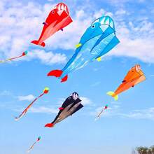 Large 3D Whale & Dolphin Kite - Durable Polyester, Vibrant Blue & White Design, Includes Reel, Great For Outdoor Beach Play, Family Fun & Educational Games, Beach Game Accessory | Fantasy Design | Durable Kite, Kite Flying Game