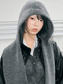 1件新款拉法帽 女士秋冬保暖羊毛帽围巾一体式连帽围巾针织帽 冬季保暖装备 情人节礼物 - 彩色 - 查看 8