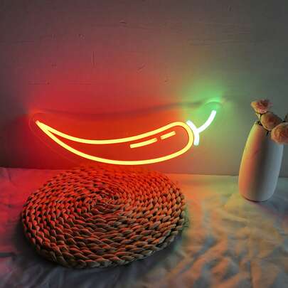 Färgglad rödgrön chilipeppar neonskylt - USB-driven dekoration för kök, restaurang, klädaffärsväggar - Strömbrytarstyrd hållbar metallkonst, enkel väggmontering
