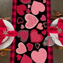 Valentine's Day Pink & Black Heart Desk Flag, Red Buffalo Plaid Polka Dot Striped Scarf Home Kitchen Decor, Wedding Anniversary Farmhouse Dining Room Decor Party Supplies