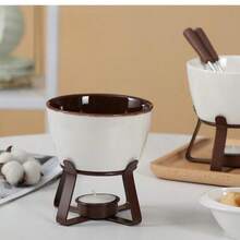 1pc Creative Ceramic Chocolate Fondue Pot, Suitable For Family Gatherings, Can Hold Cheese, Chocolate, Ice Cream And Other Fondue Dishes, Fashionable And Minimalist European Style Chocolate Fondue Pot. - Multicolor - View 6