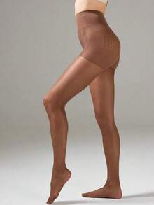 1pc Plus Size Women 20D Minimalist Solid Coffee Brown Tights For Pantyhose - Quả mơ - Xem 5