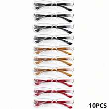 10pcs Classic Small Frame Reading Glasses Value Pack, Fashion High-Definition Transparent PC Lenses, Colorful Temples, Lightweight Classic Frame, Simple & Comfortable For Men & Women, Daily Work & Reading - 4 Black + 3 Brown + 3 Red - View 18