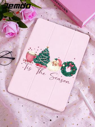 1pc Christmas Santa Claus & Christmas Tree Pattern Tablet Protective Case, Compatible With 10.2" IPad (A16), 11" 11th Gen 2025 IPad 8th/9th/10th Gen, IPad Air 4th 10.9", Galaxy Tab S6 Lite 10.4", /, Anti-Drop, With Pen Slot, Sleep/Wake Support, Romantic Gift