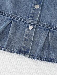 1pc Girls Casual Denim Shirt With Collar And Buttons, Versatile Outdoor Wear, Autumn/Winter