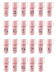 1个便携式旅行牙刷杯，花卉字母A-Z印花，牙刷架盖，可拆卸杯子，旅行洗漱杯，便携式旅行美容杯，字母系列印花防尘收纳盒，户外牙刷收纳盒，适合旅行、露营、出差、上学、户外活动，节日礼物、生日礼物、圣诞礼物（粉色） - 彩色 - 查看 2