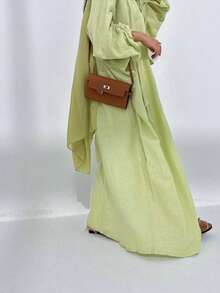 1 bucată culoare solidă simplă cu șnur manșete femei culoare solidă îmbrăcăminte din Orientul Mijlociu rochie lungă la modă și elegantă cardigan rochie halat Abaya potrivit pentru festivaluri zilnice