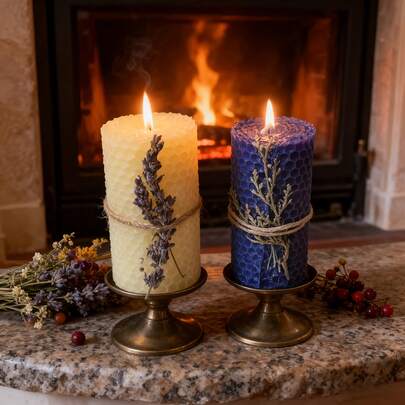 2pcs Beeswax Candles, Lavender & Cedarwood Scented Combo, Aromatherapy Candles, Hand-Rolled, Gift Box, Christmas Candles, Suitable For Home Decor, Room Cleansing, Valentine's Day, Christmas, Birthday, Various Holiday Gifts