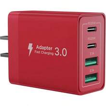Aioneus Cargador Tipo C, Cargador USB C Carga Rápida 40W Cubo PD+QC Rapido 4-Puertos Adaptador con Cable 2M 60W, USB A y USBC Charger para iPhone 16 15 14 13 12 11 Pro MAX XS XR, Galaxy S25 S24 - rojo - Ver 5