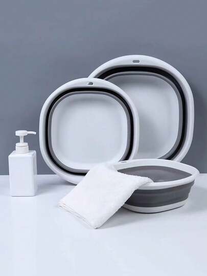 1 pieza Palangana plegable portátil, apta para uso doméstico, dormitorio y viaje - Palangana de baño de pies grande, palangana de lavado plegable, palangana comprimida - Sin fragancia, palangana de lavado portátil gris y blanca