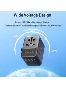 PHILIPS SPB1007B شاحن سريع PD بقوة 45 وات، مخرج 6 منافذ (3A2C)، عالمي للمعايير البريطانية والأوروبية والأسترالية، محول سفر مع حماية ذكية - مشاهدة 3