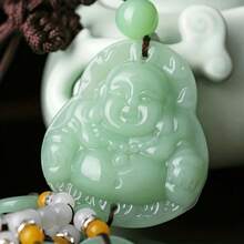 1 Piece Elegant Chinese Style Car Hanging Ornament - Green Glass Peace Symbol Rearview Mirror Pendant With Beaded, Intricate Floral Design And Colorful Embellishments, Suitable For Vehicle Interior Decoration, Car Decoration - 安全出行 - 查看 4