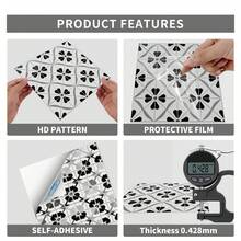 24 PCS Modern Style PVC Tile Stickers Waterproof Antifouling Self Adhesive Kitchen Bathroom Floor Art Wall Decor Decals, Morocco Decorative Patterns Thickened Moisture-Proof Oil-Proof Kitchen Stickers Self-Ad - Multicolor - View 9