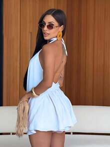 Simples Festa elegante Costas nuas / sem costas Assimétrico Cruzado Praia Férias - Branco - Visão 3