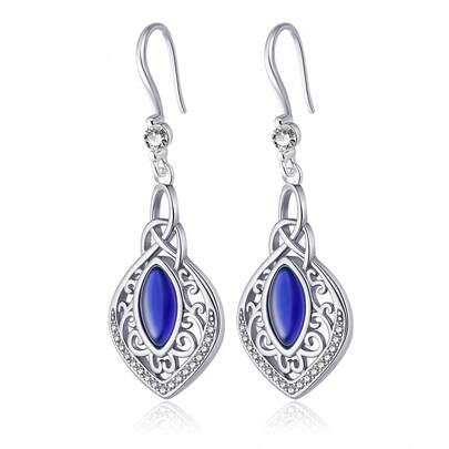 1 pièce Boucles d'oreilles pour femmes en argent sterling 925 avec pierre d'œil de chat vintage, design ajouré élégant, texture haut de gamme, convient pour un usage quotidien, les vacances, les fêtes. Cadeau pour la famille, les amis, Noël, Halloween, la Saint-Valentin, l'anniversaire