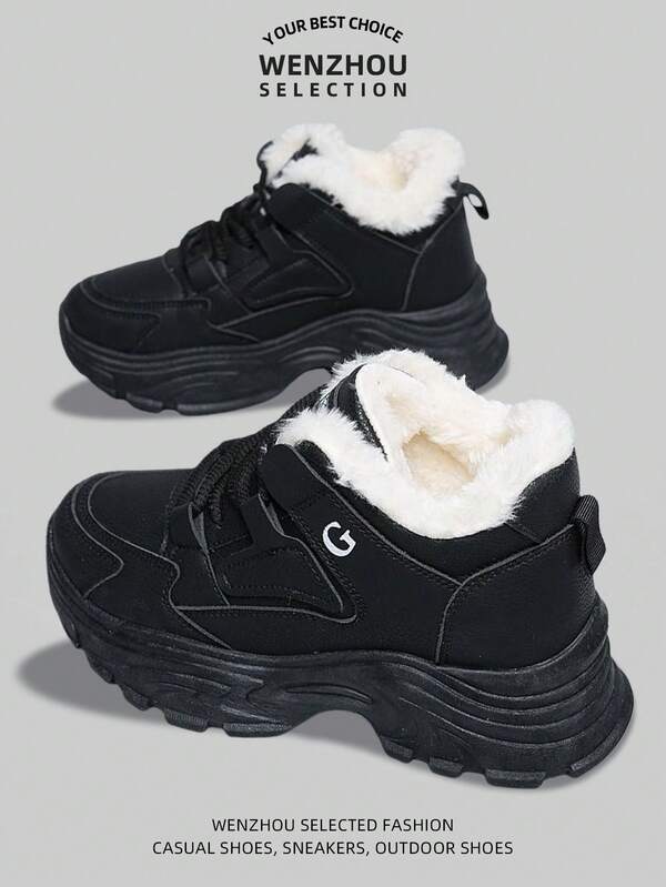 Botas de nieve con suela gruesa para mujer, botas de cuero forradas y engrosadas para mujer, zapatillas impermeables y antideslizantes