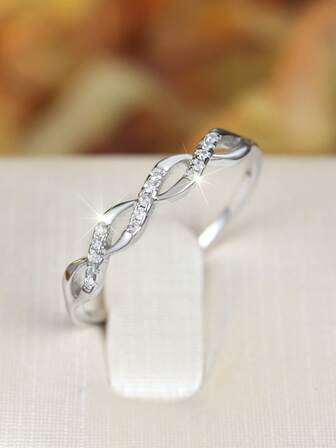 1pc Elegant Criss-Cross Cubic Zirconia Inlaid Ring, Women's Fashion Minimalist Design Ring, Jewelry Gift Suitable For Daily Wear And Weddings