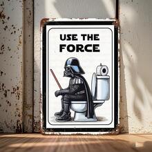 Star Wars 官方授权星球大战金属锡牌墙饰 - 幽默的“使用原力”浴室场景铁艺装饰，适用于家居、酒吧、咖啡馆、工作室、派对和节日礼物，圣诞装饰 - 彩色 - 查看 4