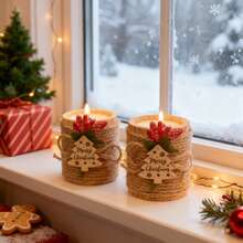 8 buc. decorațiuni de Crăciun, suport pentru lumânări tip pastilă din lemn cu lumânări tip pastilă, semn de Crăciun fericit pentru petrecere de sărbători, Anul Nou, Halloween, decorațiuni de Crăciun, nuntă, aniversare, cadouri de petrecere pentru petrecerea burlăcițelor, cadouri de Crăciun