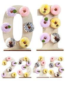 1 Set 0-9 Holz Donut Präsentationsständer, Geburtstags Party Tischdekoration, Baby Shower, Hochzeit, Gender Reveal Party Zubehör - Beige - Übersicht 10
