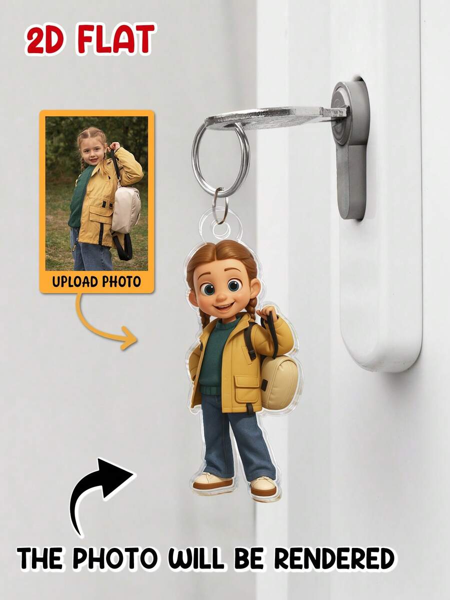 Customized 2D Character Art, Render 2D Personalized Figure Based On Uploaded Photo, Unique Keychain Gift For Family And Friends