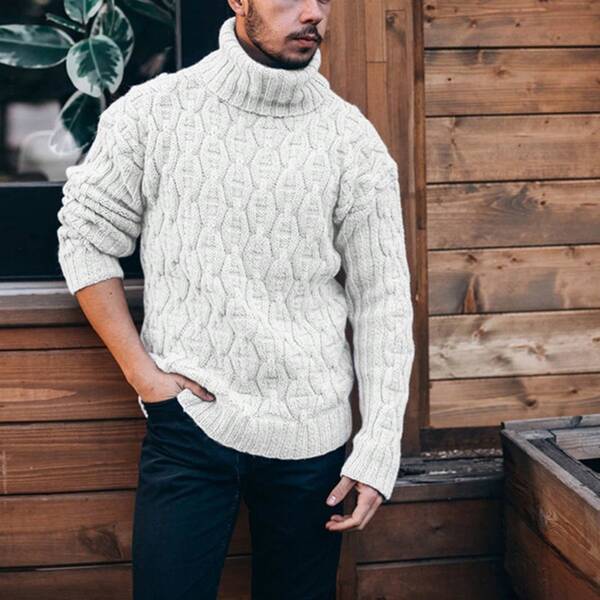 Men's Autumn And Winter Turtleneck Sweater, Diamond Needle, Chunky Twisted Yarn, Cos Knit Sweater